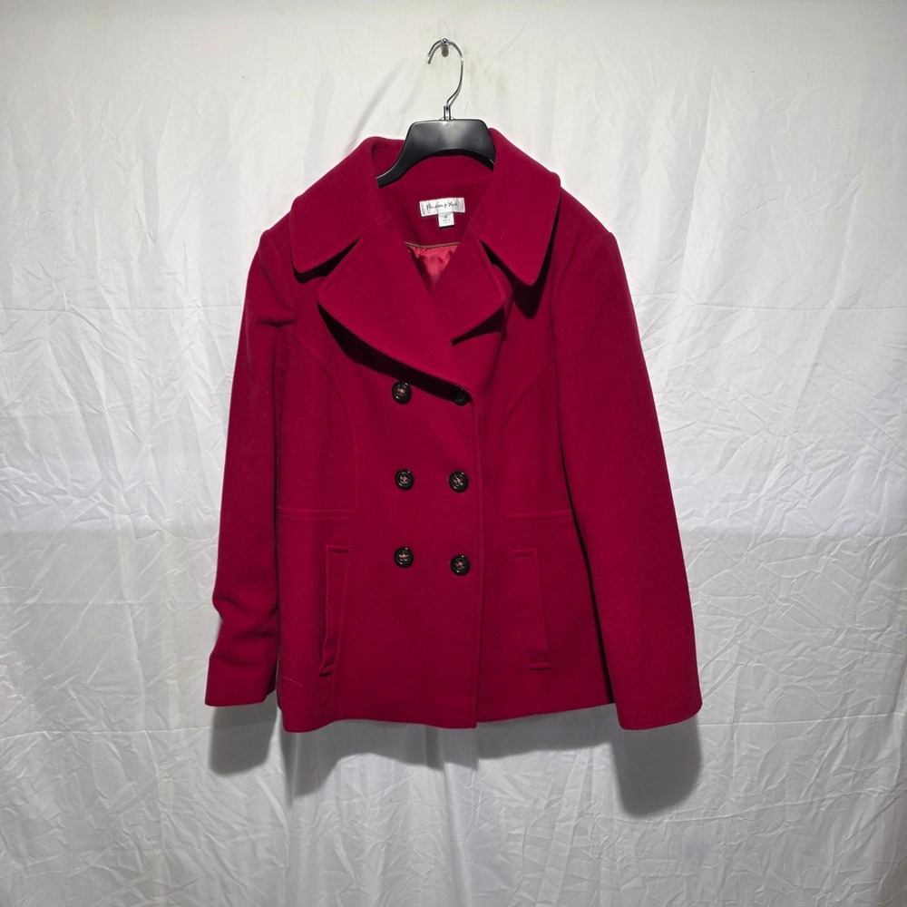 Preston & York Cardinal Red Wool Blend Double Breasted Pea Coat Size 16 P641